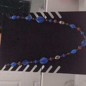Blue, brown and silver necklace.